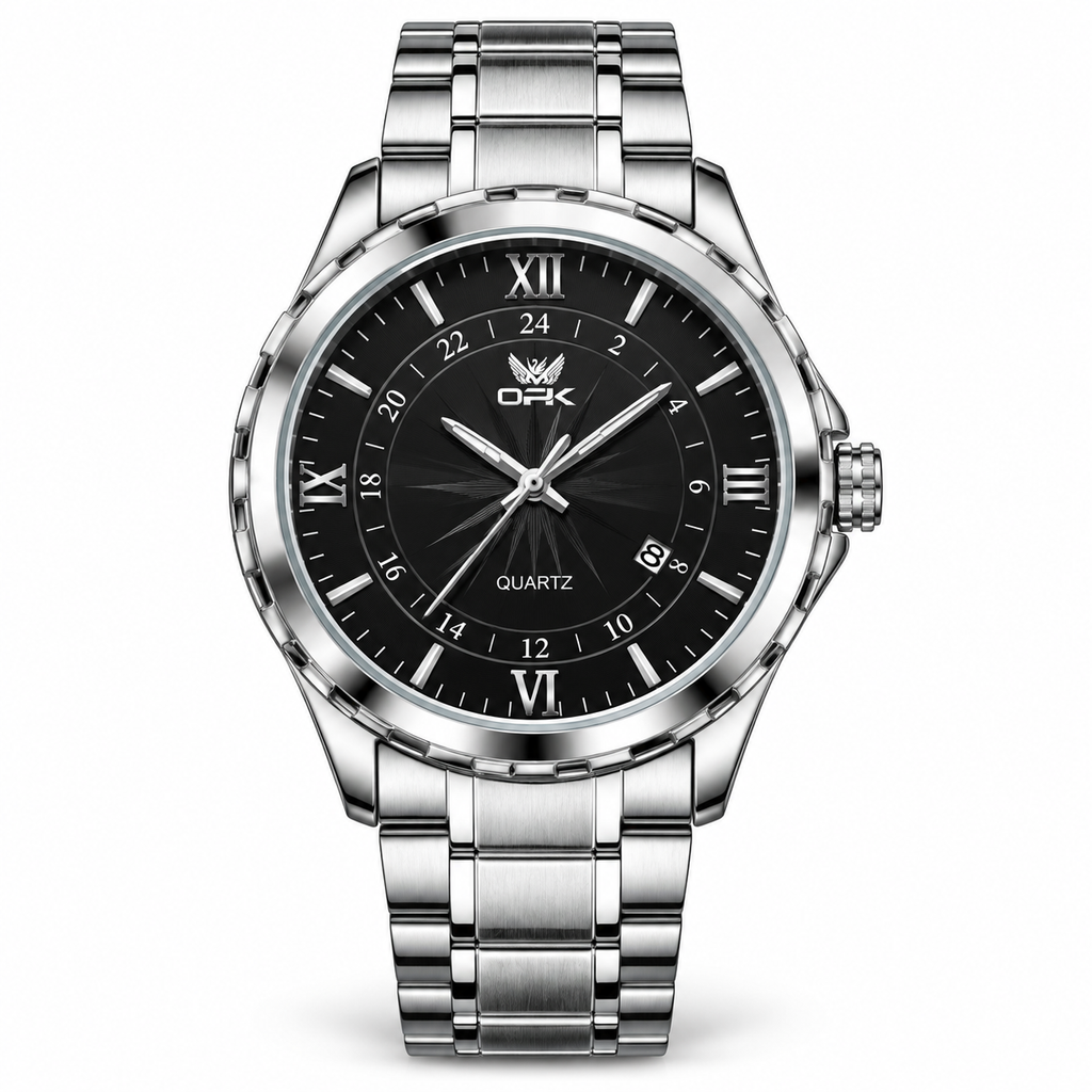 OPK 6003 – Reloj de Hombre de Acero con Doble Calendario y Cuarzo